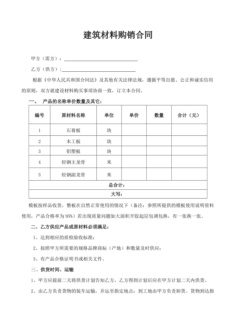 建筑装饰材料购销合同参考文本